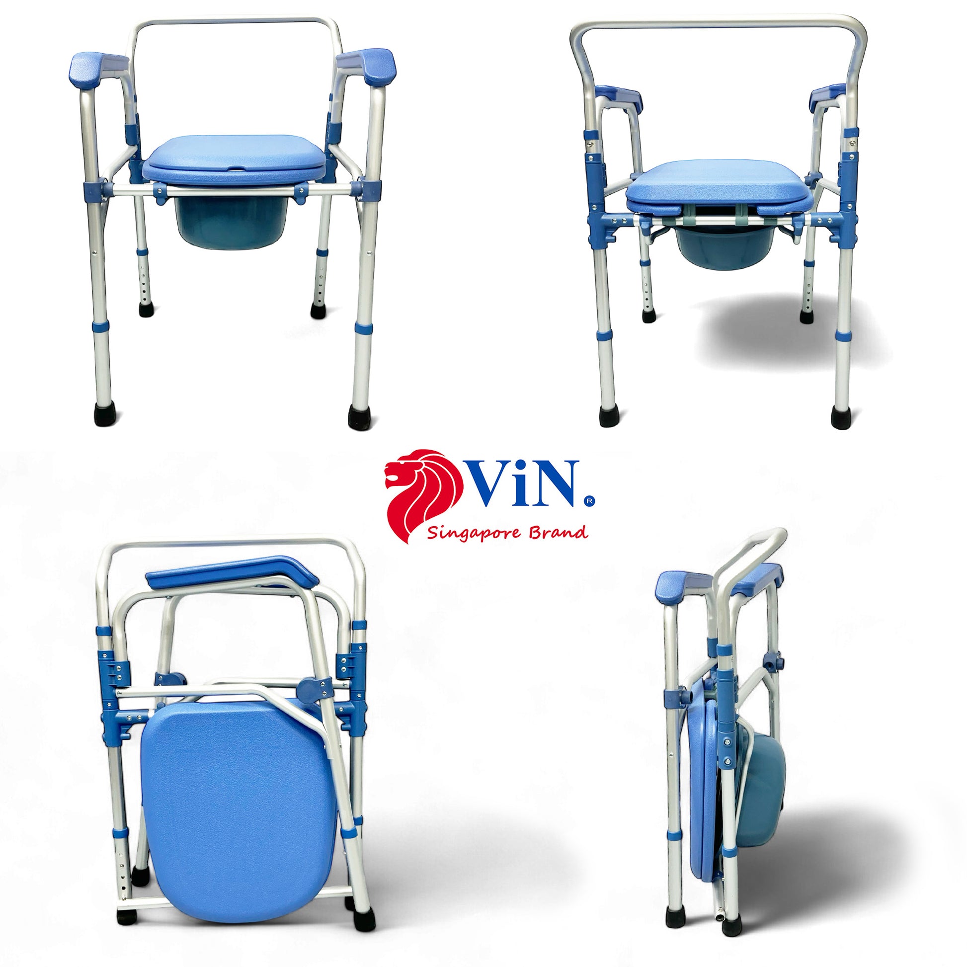 ViN K01 Commode Shower Chair, lightweight foldable commode with adjustable height and anti-rust design
