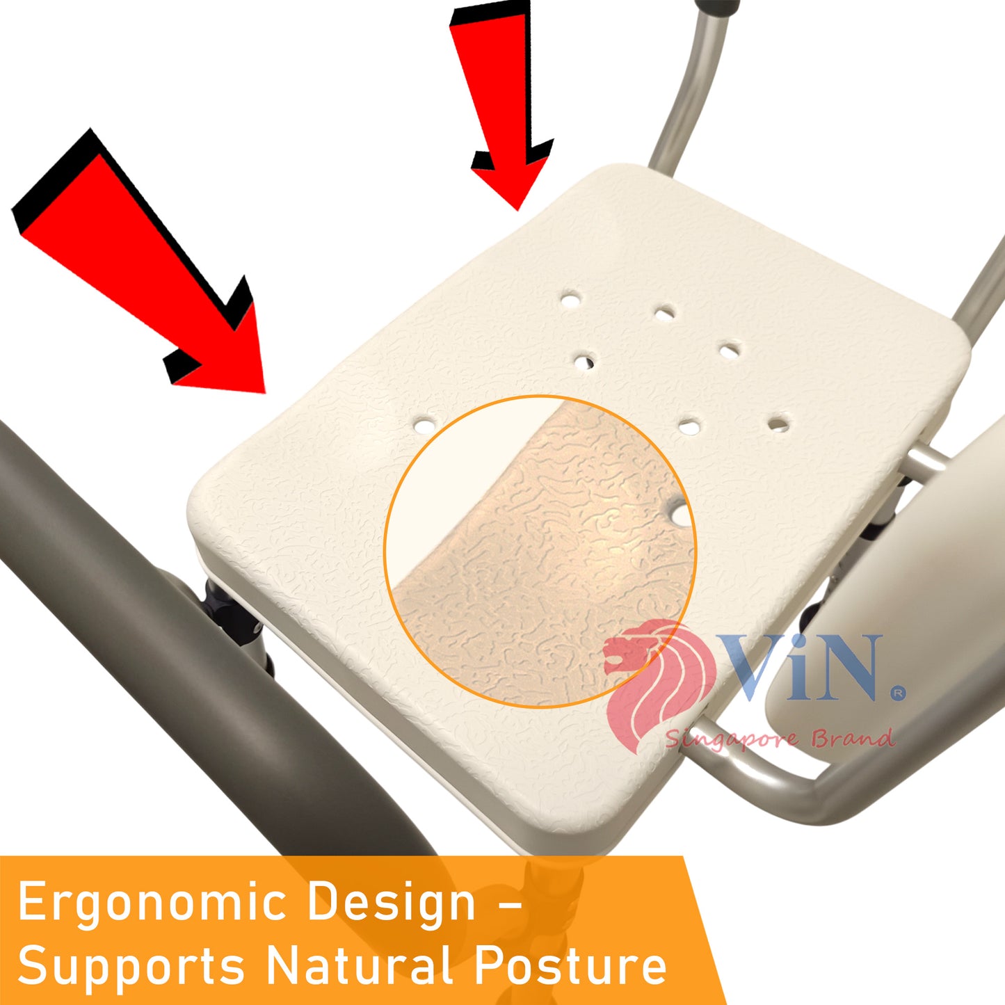 ViN-SC02 | Ultra Lightweight Shower Chair + Detachable Waterproof Armrest Soft Cushion + Height Adjustable + Slip Resistant + Strengthened Main Structure