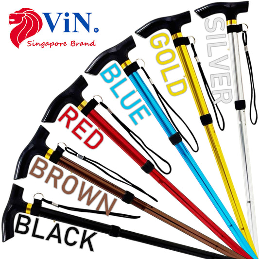 ViN WS06 foldable aluminium cane, adjustable 10 section walking stick with anti-slip tip and safety strap
