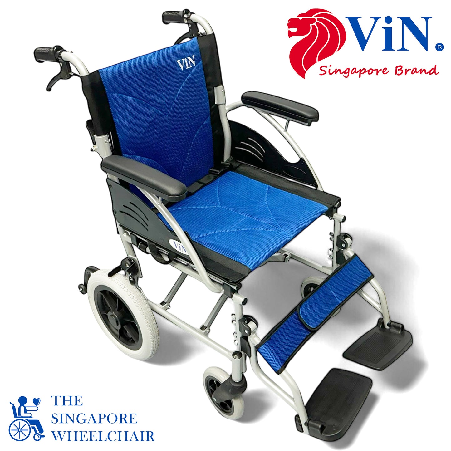ViN 32ASAT Pushchair, lightweight wheelchair with fixed armrest, retractable footrest, and anti-tipper safety