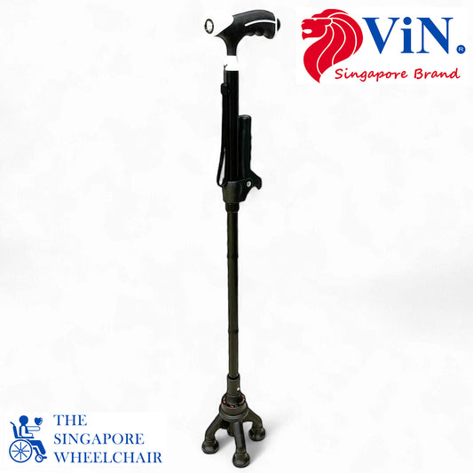ViN WS03 | Aluminum Cane + 4 Section Adjustable + With Lights + Foldable + Assist Handle + Anti-Slip + Silky Safety Strap + 360-degree Rotation + Pivoting Base