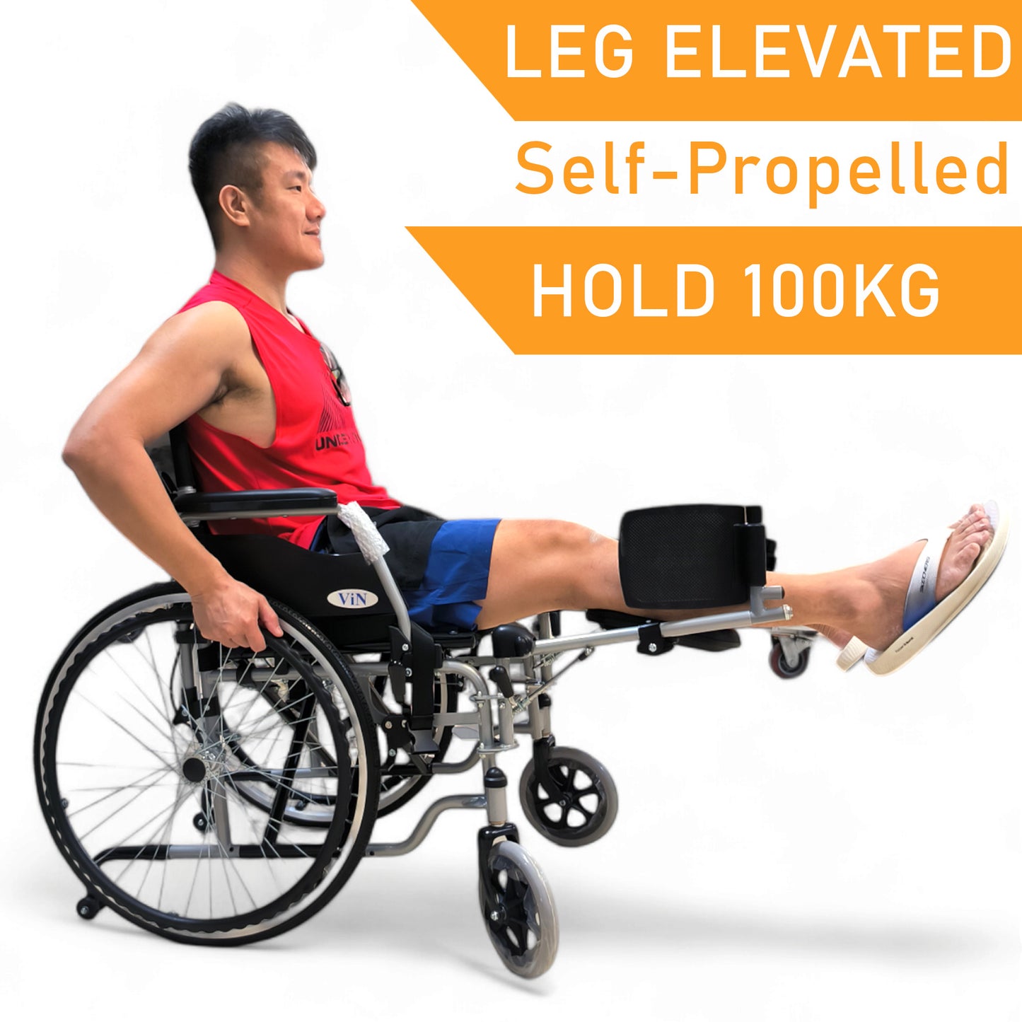 ViN-12A2-EL | Wheelchair Leg Elevated +Self Propelled + Detachable Leg Rest + Flip-up Armrest + Anti-tipper
