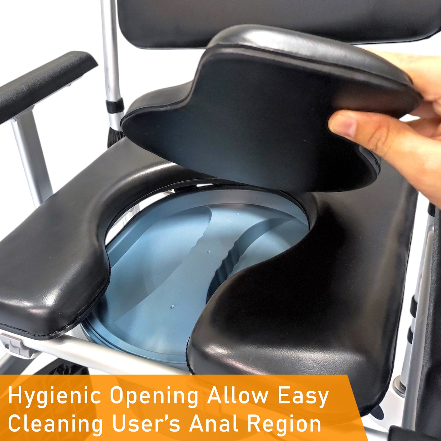 ViN-Z05 | Shower Commode Indoor Wheelchair + Foldable + Adjustable height + 4 Lockable Wheels + Flip Down Armrest