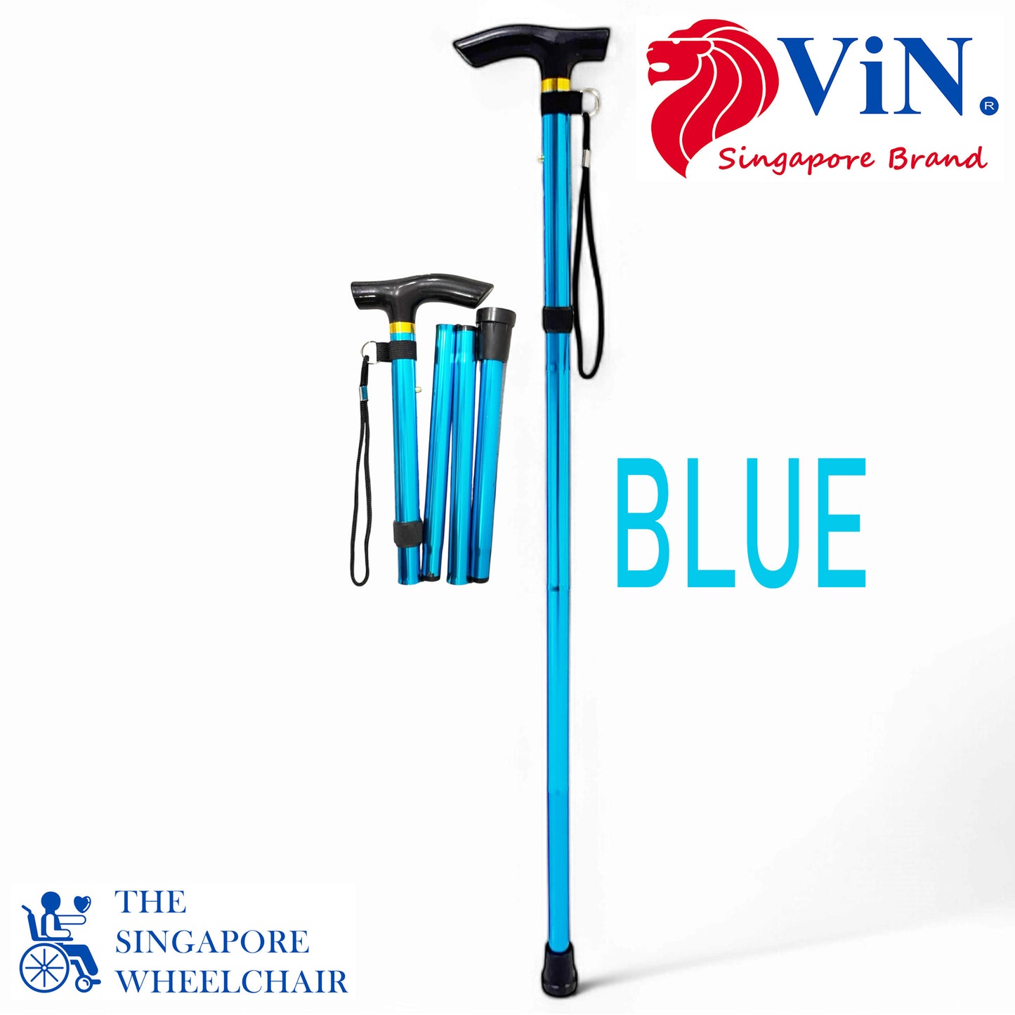 ViN-WS06 | Foldable Aluminium Cane + 6 color choose + 10 Section Adjustable + Anti-Slip + Safety Strap