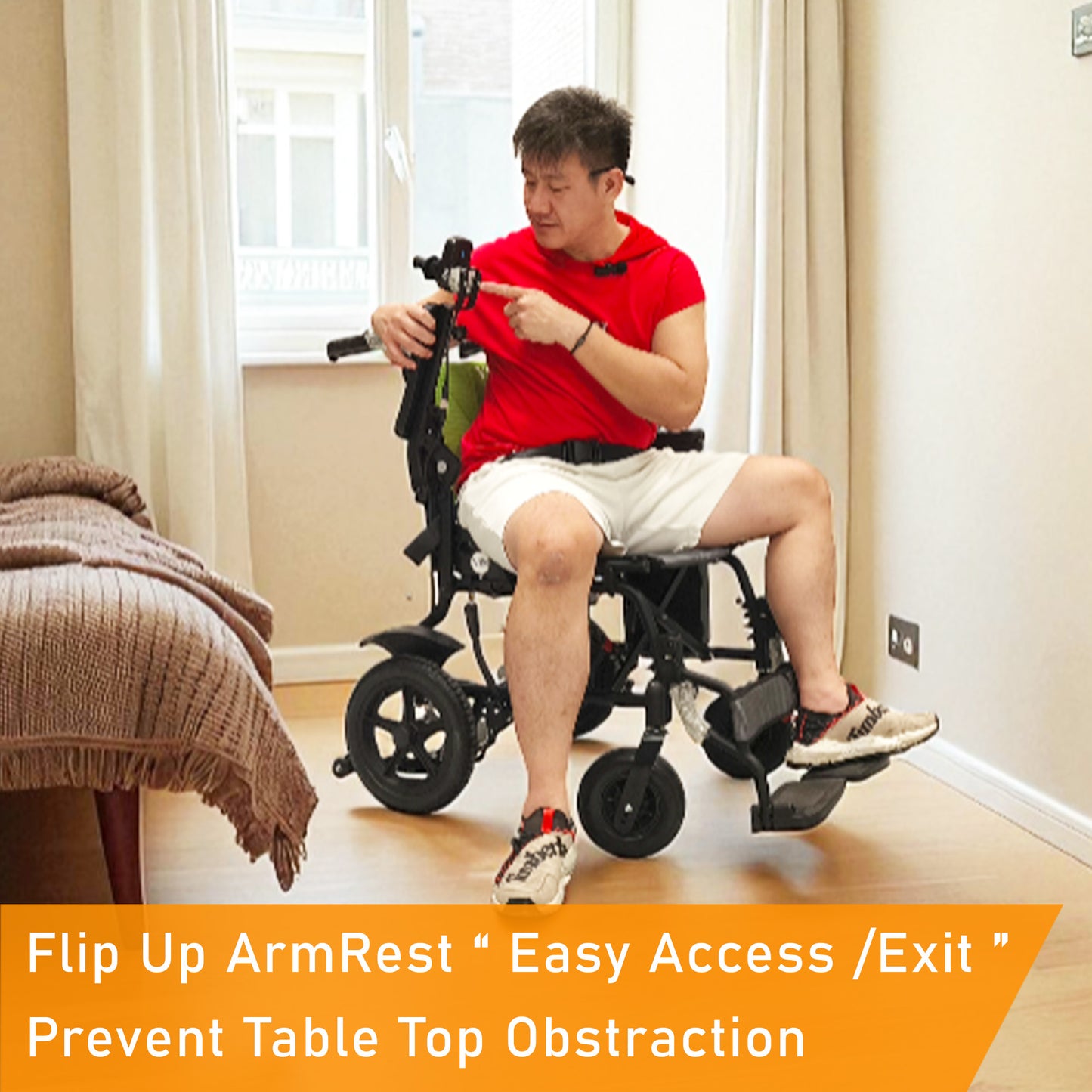 ViN-46A14 | Motorised Electric Wheelchair +Aluminium lightweight Anti Rust +Armrest Flip Up +Anti-Tipper