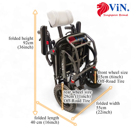 ViN-Q19 | Reclining Travel Pushchair with Headrest - Lightweight 13 kg Pushchair Hold 100 Kg + Armrest Flip Up Function with Luggage Pull handle & Carrier bag