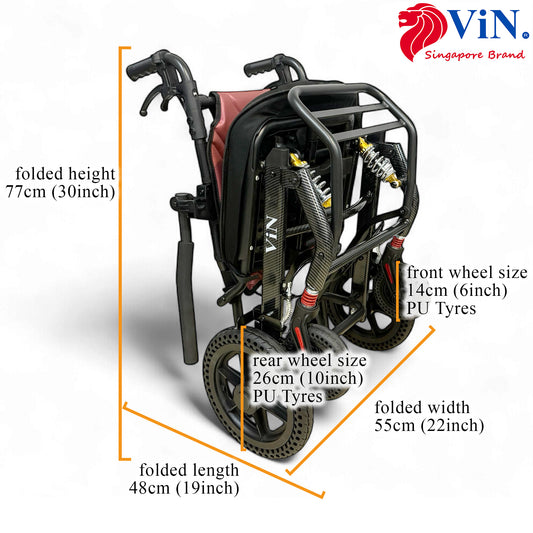 ViN-A16 | Large Seat Travel Pushchair - Lightweight 11 kg Pushchair Hold 100 Kg + Armrest Flip Up Function with Luggage Pull handle & Carrier bag