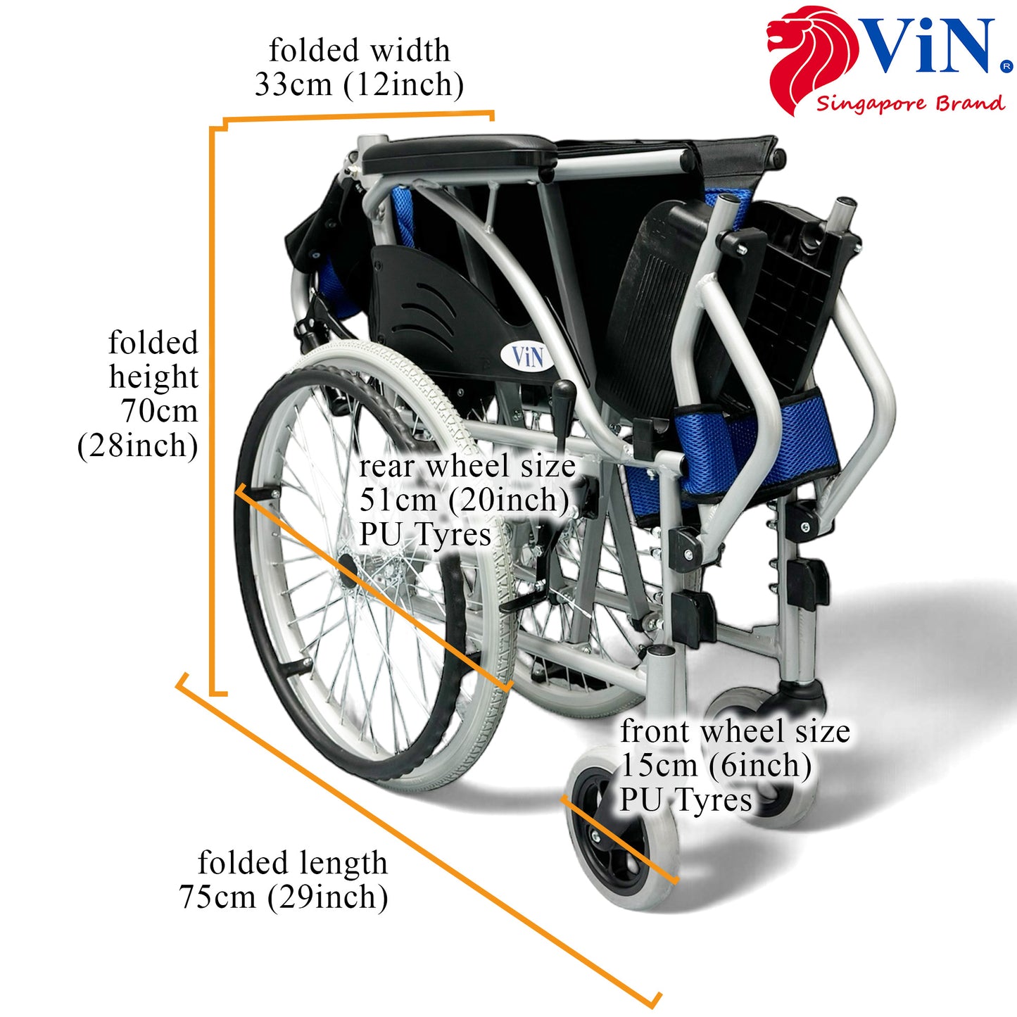 ViN-32A | Self Propelled Wheelchair - Fixed Armrest - Retractable Footrest