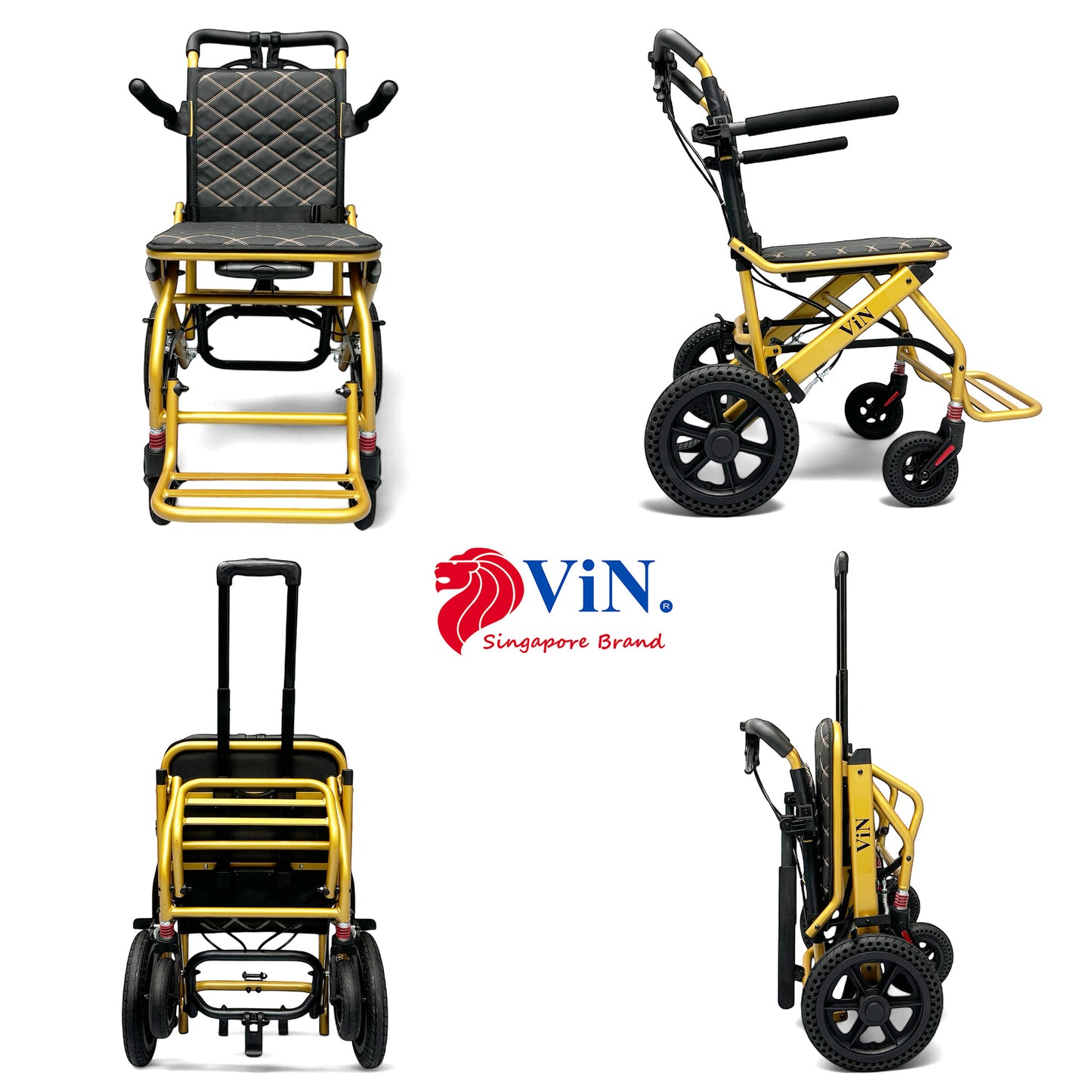 ViN DA03 Travel Pushchair, lightweight foldable wheelchair with flip-up armrest and cabin approved design