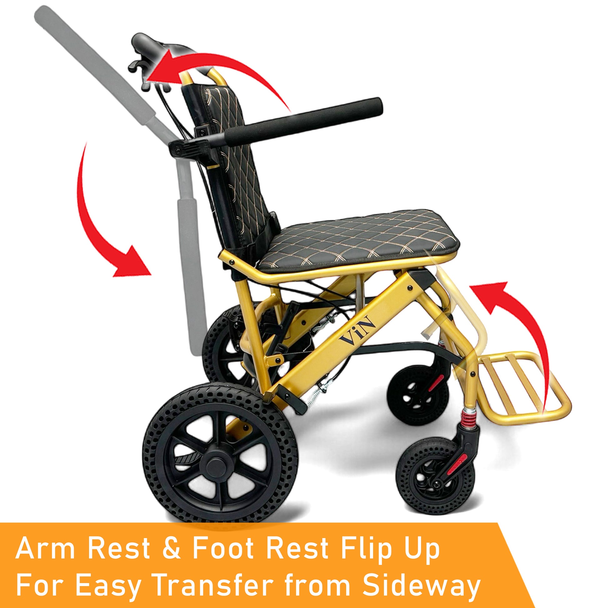 ViN DA03 Travel Pushchair, lightweight foldable wheelchair with flip-up armrest and cabin approved design