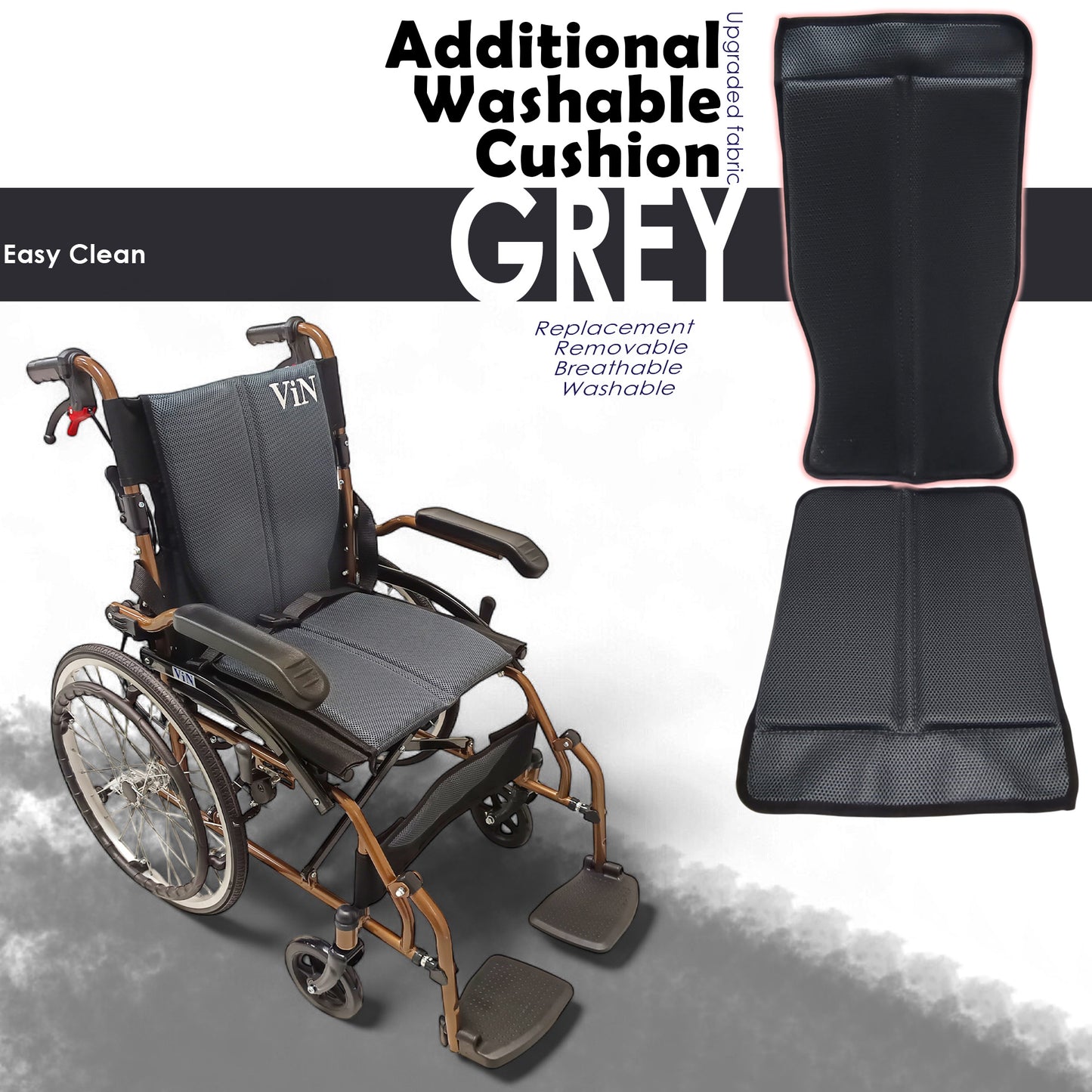 ViN-DY878 | Self Propelled Wheelchair + Washable Cushion + Flip-Up Armrest + Retractable Footrest + Anti Tipper