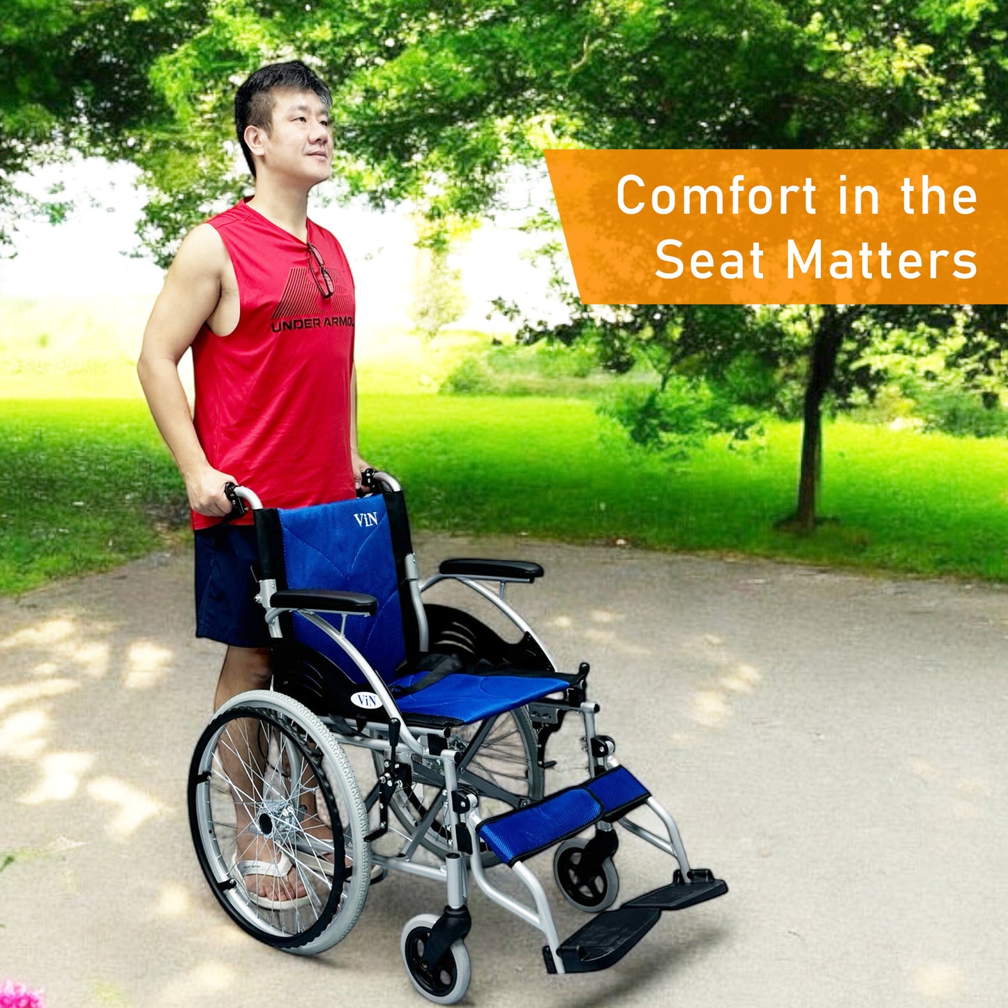 ViN 32AAT | Self Propelled Wheelchair - Fixed Armrest - Retractable Footrest - Anti Tipper