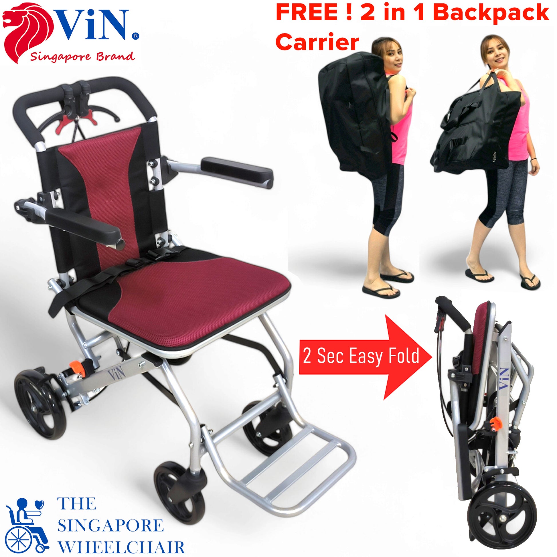 ViN 31A Travel Pushchair, lightweight foldable wheelchair with flip-up armrest and cabin approved for travel