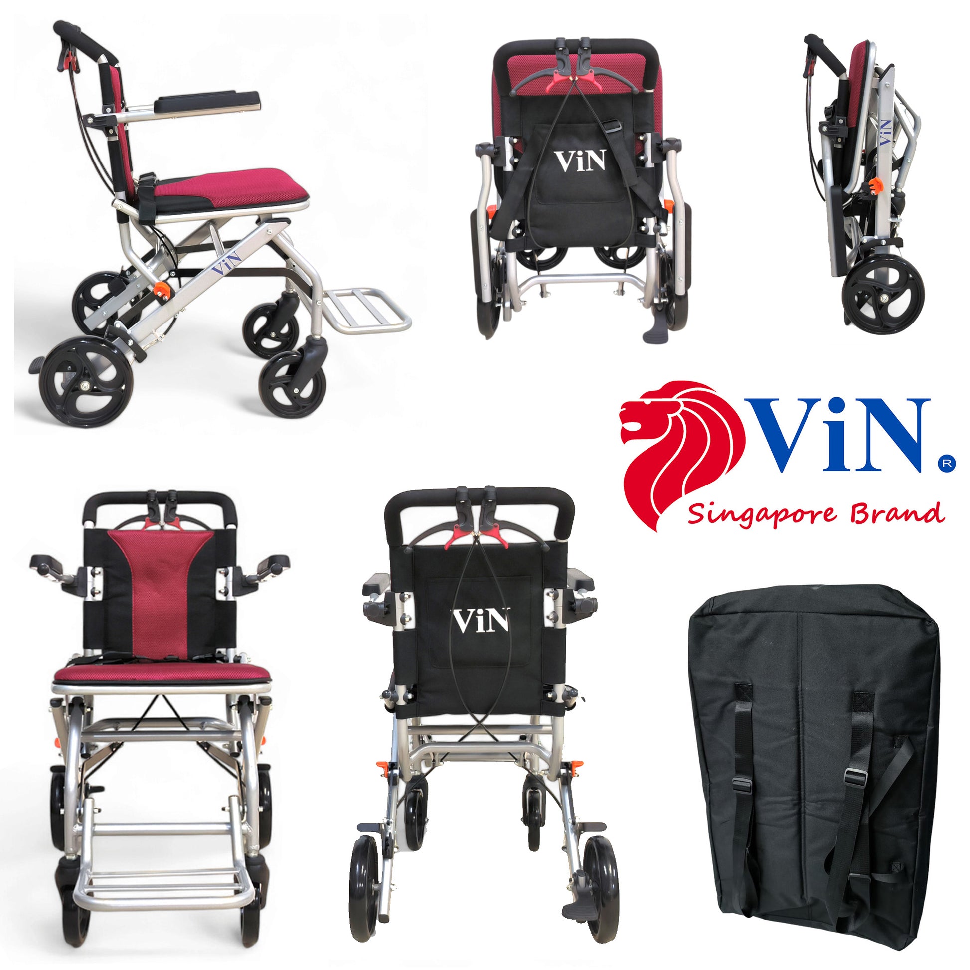 ViN 31A Travel Pushchair, lightweight foldable wheelchair with flip-up armrest and cabin approved for travel