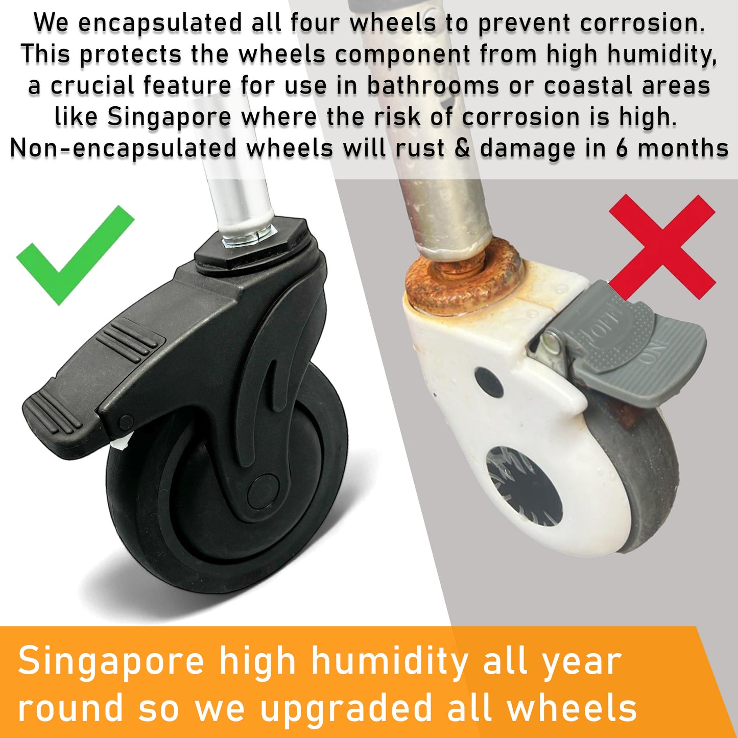 ViN K08 | Shower Commode Indoor Wheelchair - Adjustable height + 4 Lockable Rotation Wheels + Flip Up Armrest + Flip/Detach Footrest