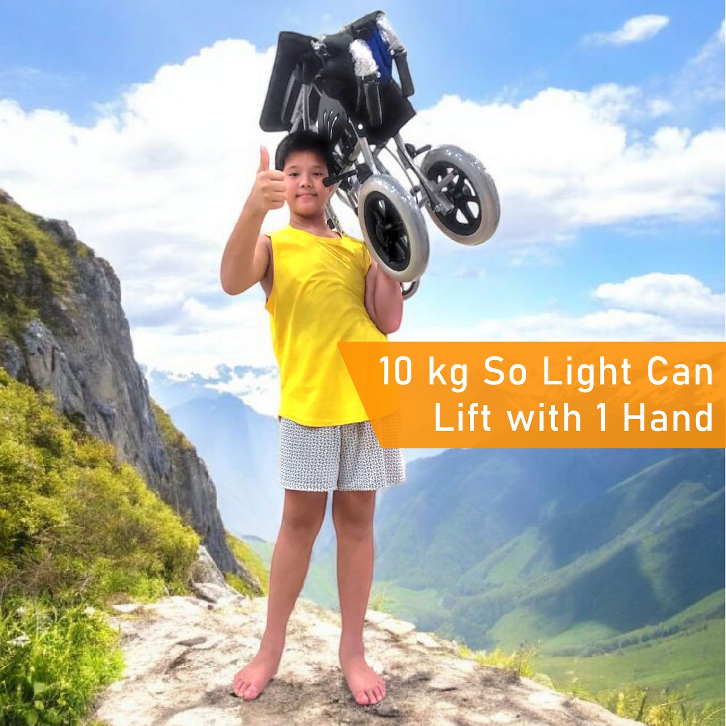 ViN 32AS Pushchair, compact wheelchair with fixed armrest and retractable footrest, ideal for travel