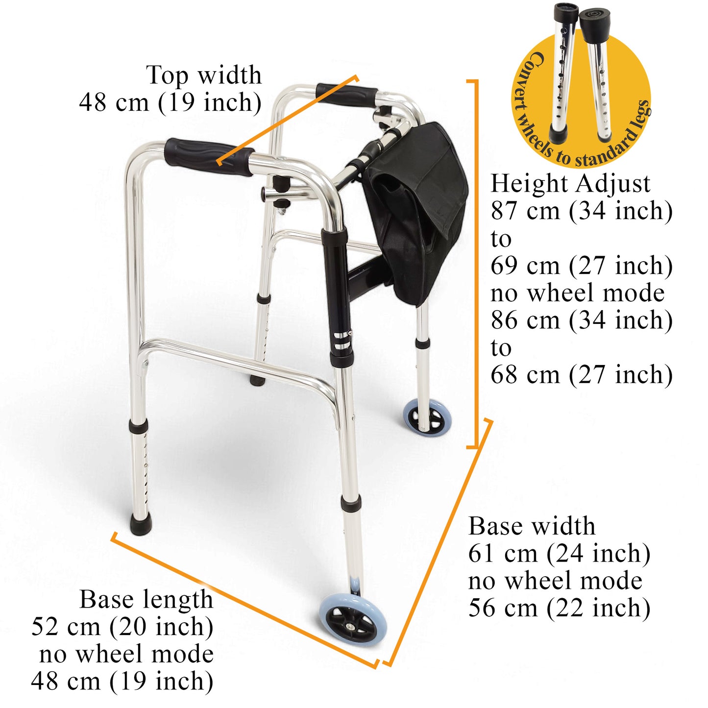 ViN-WF01 | ( * WITHOUT SEAT ) Elderly Walking Aid 2.9 kg Ultra Lightweight Aluminum Staggered Walking Function