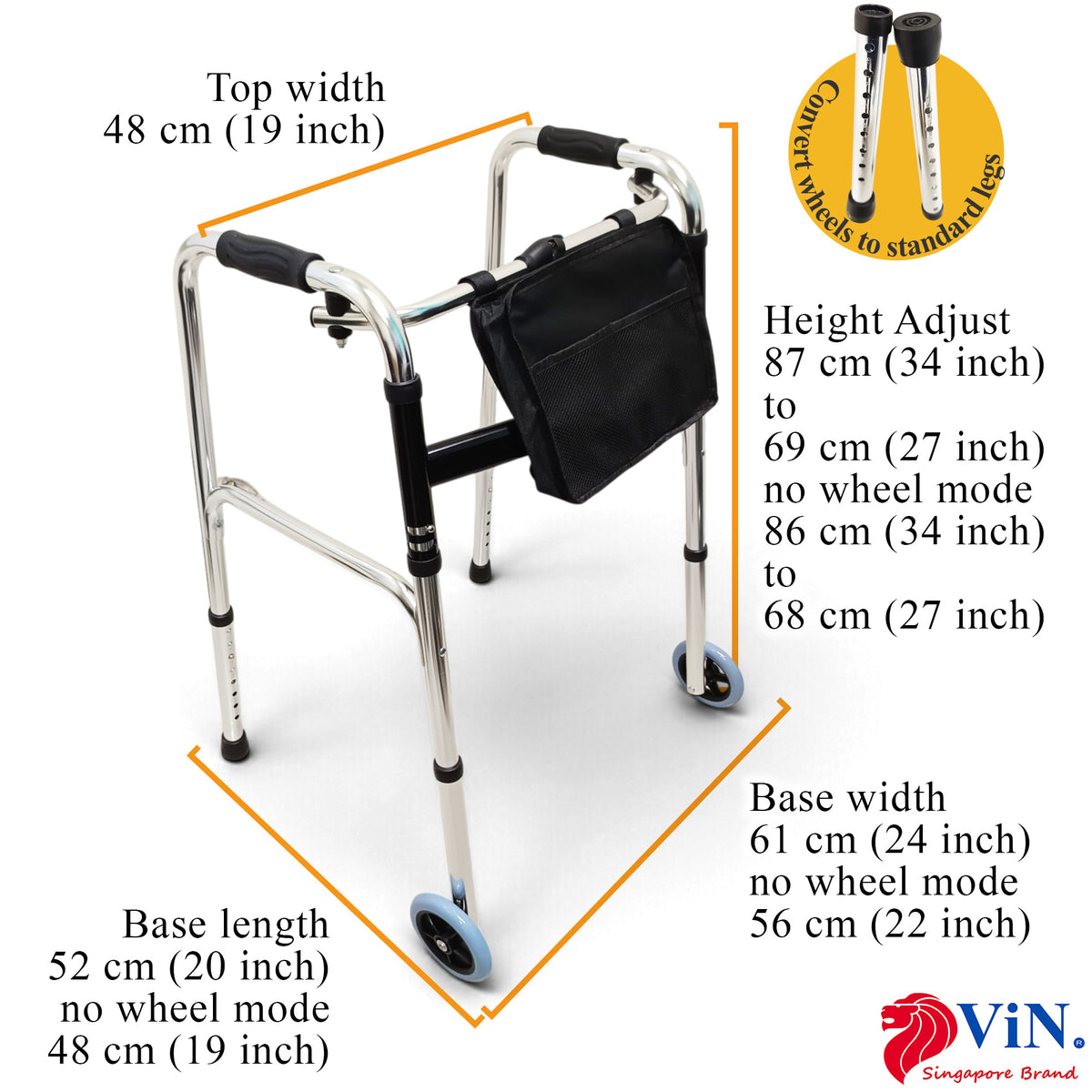 ViN-WF01 | ( * WITHOUT SEAT ) Elderly Walking Aid 2.9 kg Ultra Lightweight Aluminum Staggered Walking Function