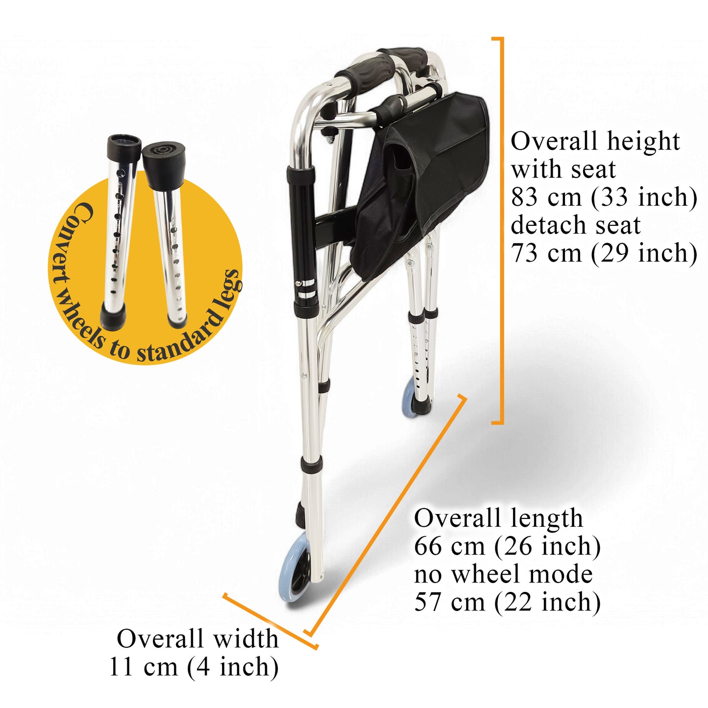 ViN-WF01 | ( * WITHOUT SEAT ) Elderly Walking Aid 2.9 kg Ultra Lightweight Aluminum Staggered Walking Function
