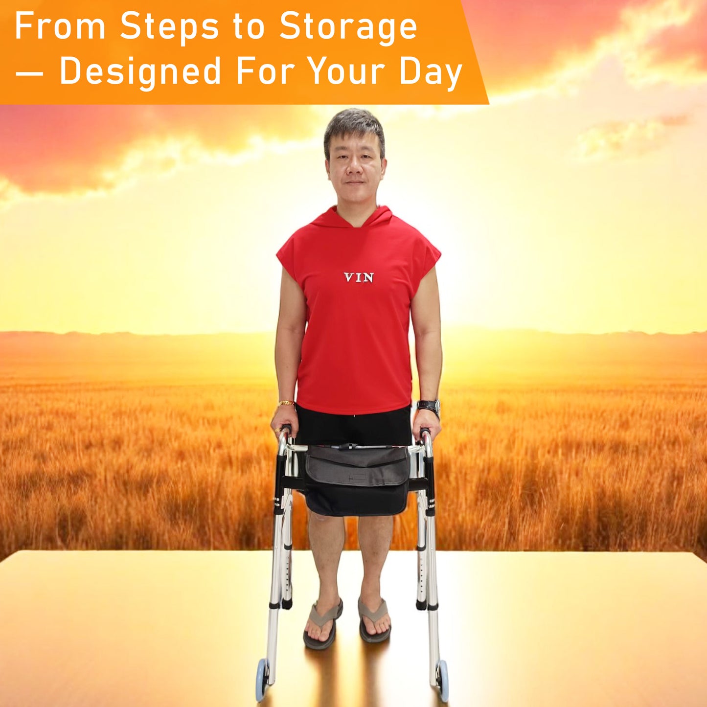 ViN-WF01 | ( * WITHOUT SEAT ) Elderly Walking Aid 2.9 kg Ultra Lightweight Aluminum Staggered Walking Function