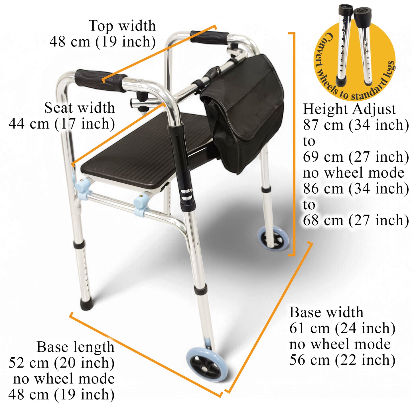 ViN WF01-ST | Elderly Walking Aid with Seat 3.8 kg Ultra Lightweight Aluminum