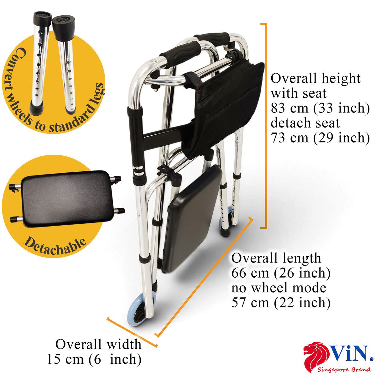 ViN WF01-ST | Elderly Walking Aid with Seat 3.8 kg Ultra Lightweight Aluminum