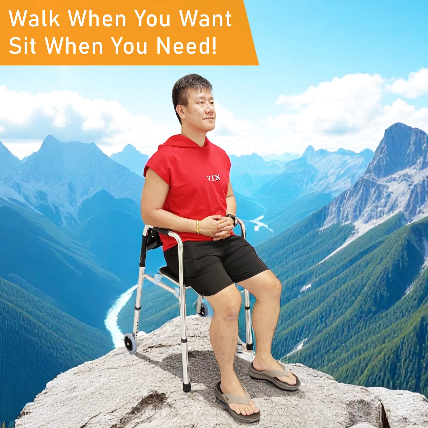 ViN WF01-ST | Elderly Walking Aid with Seat 3.8 kg Ultra Lightweight Aluminum