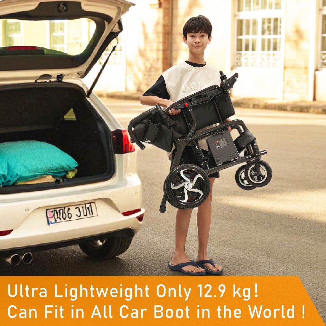 Customer choosing a lightweight wheelchair at a wheelchair shop in Singapore