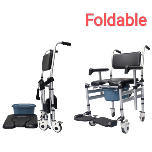 2.2 - Model Z05 Shower Commode Indoor Wheelchair - Foldable + Adjustable height + 4 Lockable Wheels
