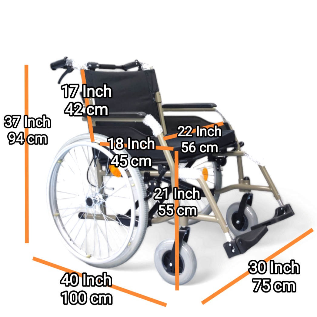 1.5 - "Model 35AL" BIG Wheelchair - Hold 150 KG + 56 CM Seat Width + Self Propelled