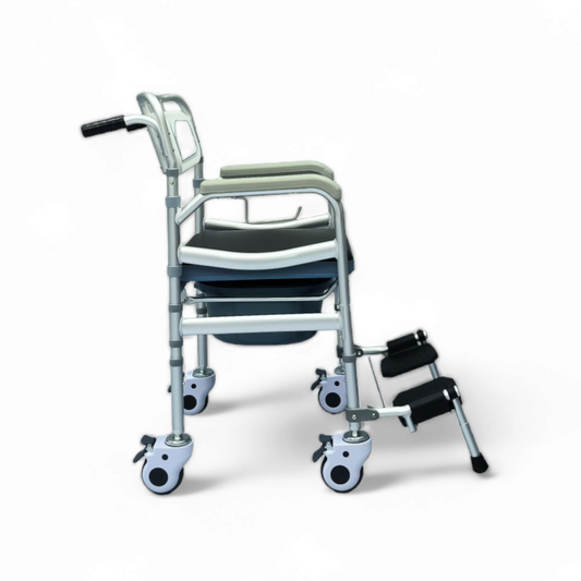 2.1 - Model J02 Shower Commode Indoor Wheelchair - Foldable + Adjustable height + 4 Lockable Wheels