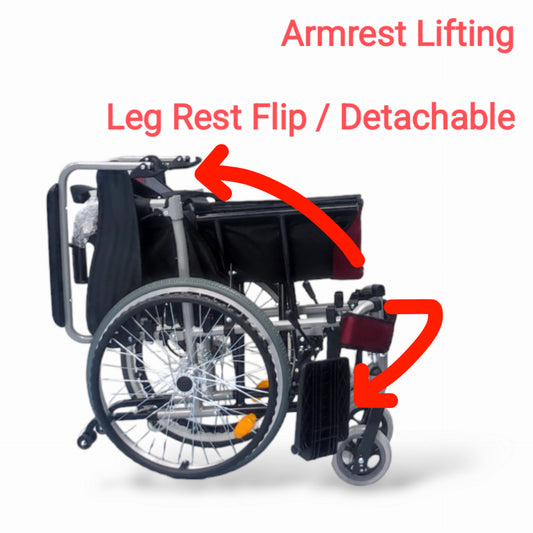 1.61 - "Model VIN 46A5M" Wheelchair - Detachable Leg Rest + Flip-up Armrest + Self Propelled