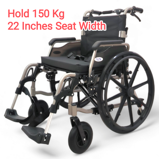 1.51 - "Model VIN 46A5L" BIG Wheelchair - Hold 150 KG + 56 CM Seat Width + Self Propelled, Armrest & Leg Rest Detachable