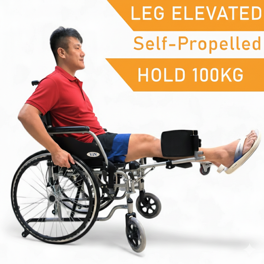 ViN-12A2-EL Wheelchair with Elevated Leg Rest & Anti-Tipper [Detachable] Self-Propelled