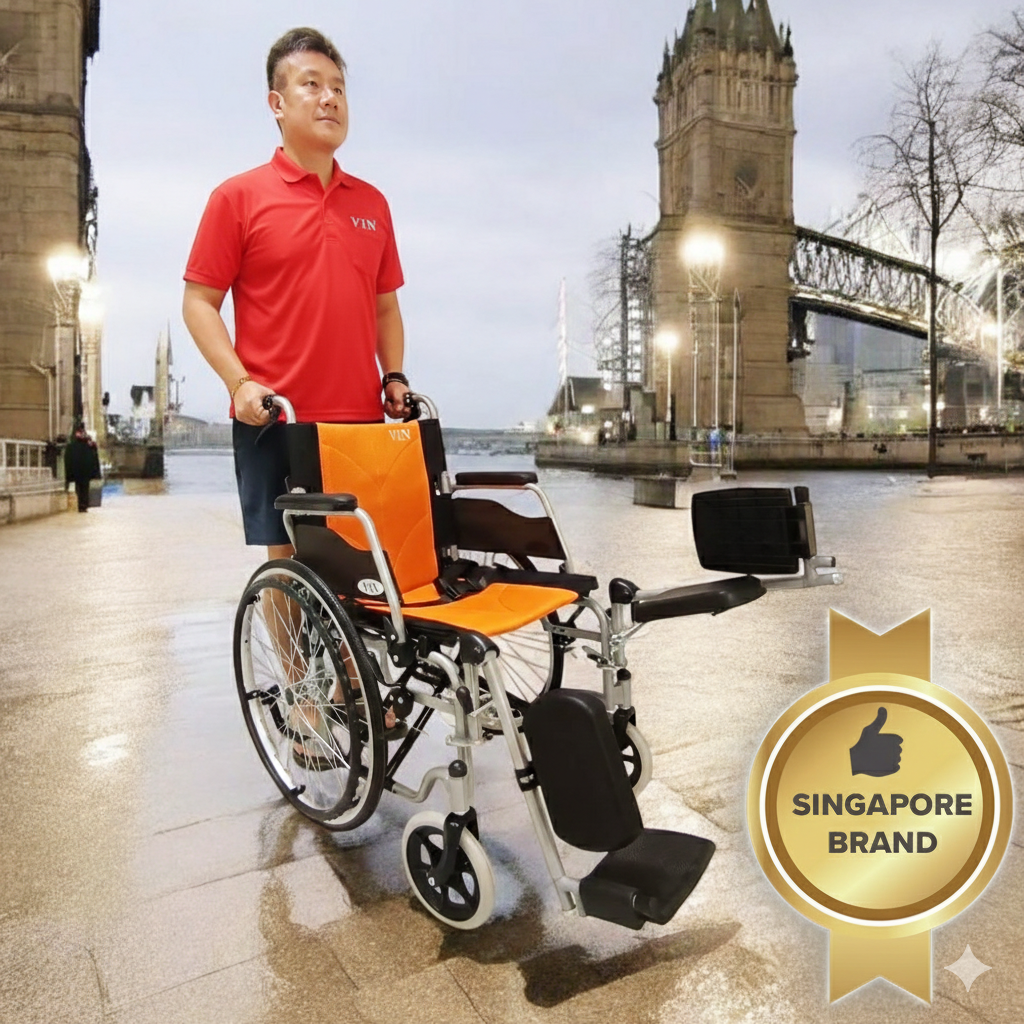 ViN-12A2-EL Wheelchair with Elevated Leg Rest & Anti-Tipper [Detachable] Self-Propelled