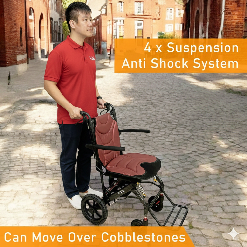 ViN-A16 | Large Seat Travel Pushchair -  Lightweight 11.5 kg Pushchair Hold 100 Kg + Armrest Flip Up Function with Luggage Pull handle & Carrier bag