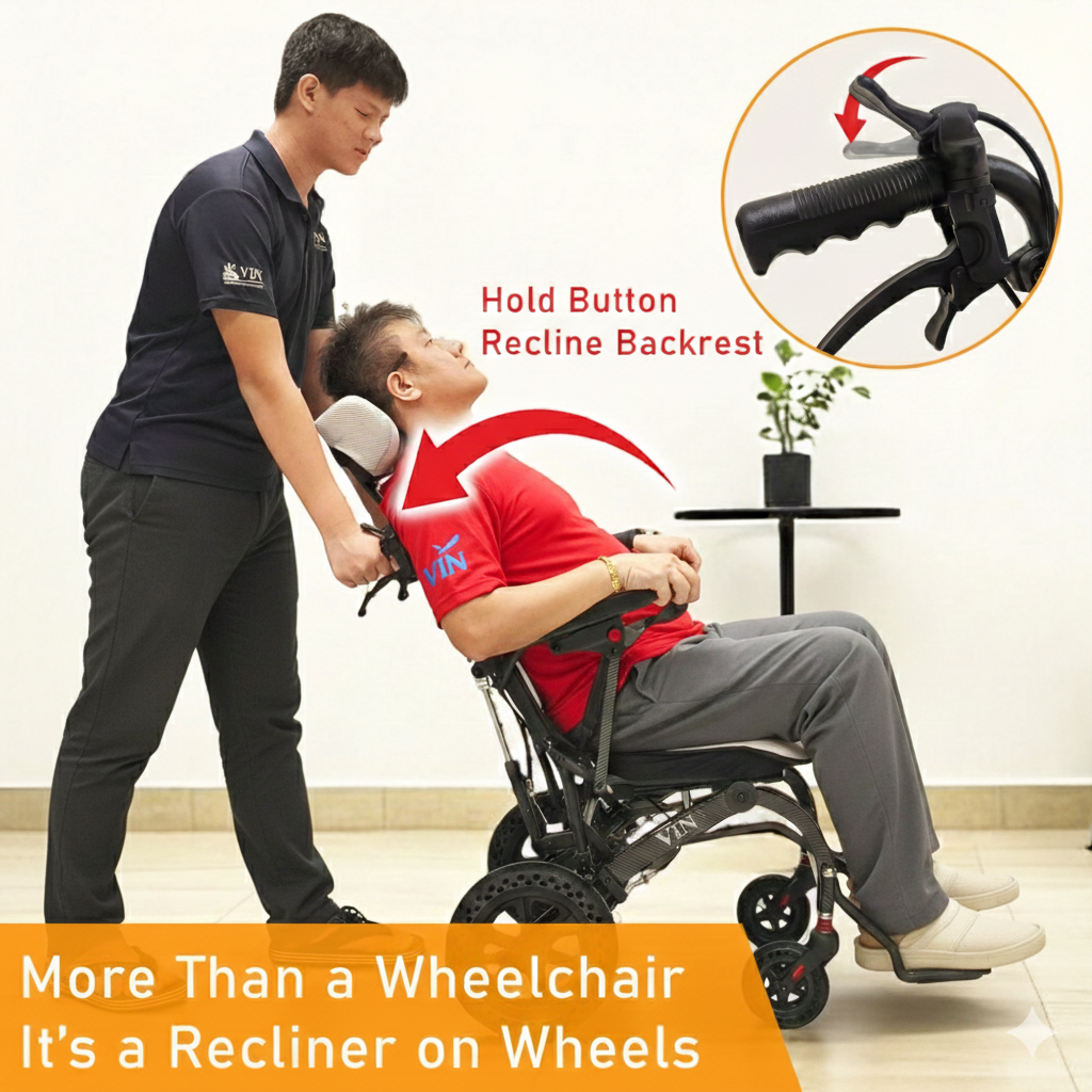 ViN-Q19 | Reclining Travel Pushchair with Headrest -  Lightweight 13 kg Pushchair Hold 100 Kg + Armrest Flip Up Function with Luggage Pull handle & Carrier bag