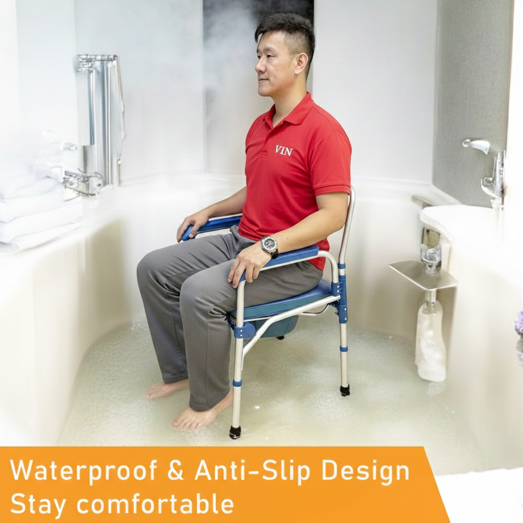 ViN-K01B Anti-Rust Foldable Commode Shower Chair [Foldable]