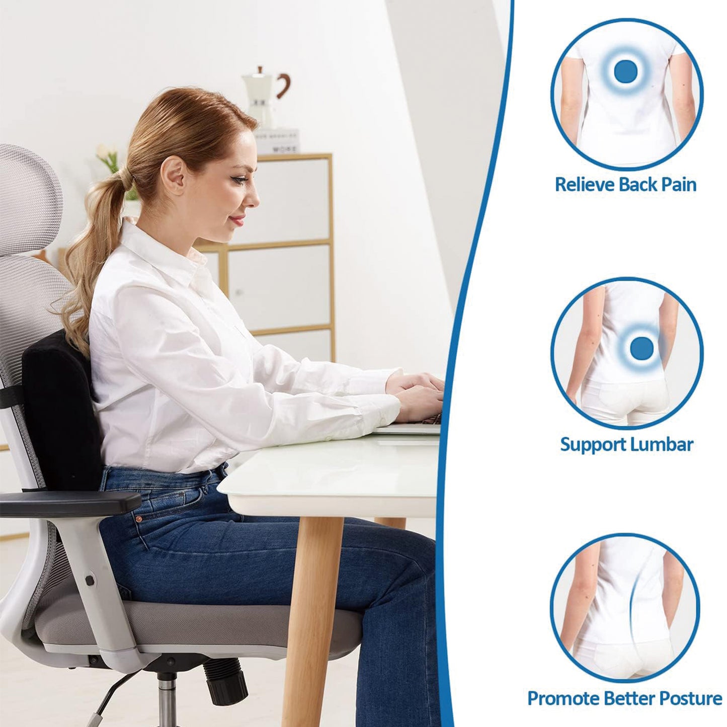 ViN B01 - Lumbar Pillow Back Pain Relief for Chair & Car with Velvet Cover