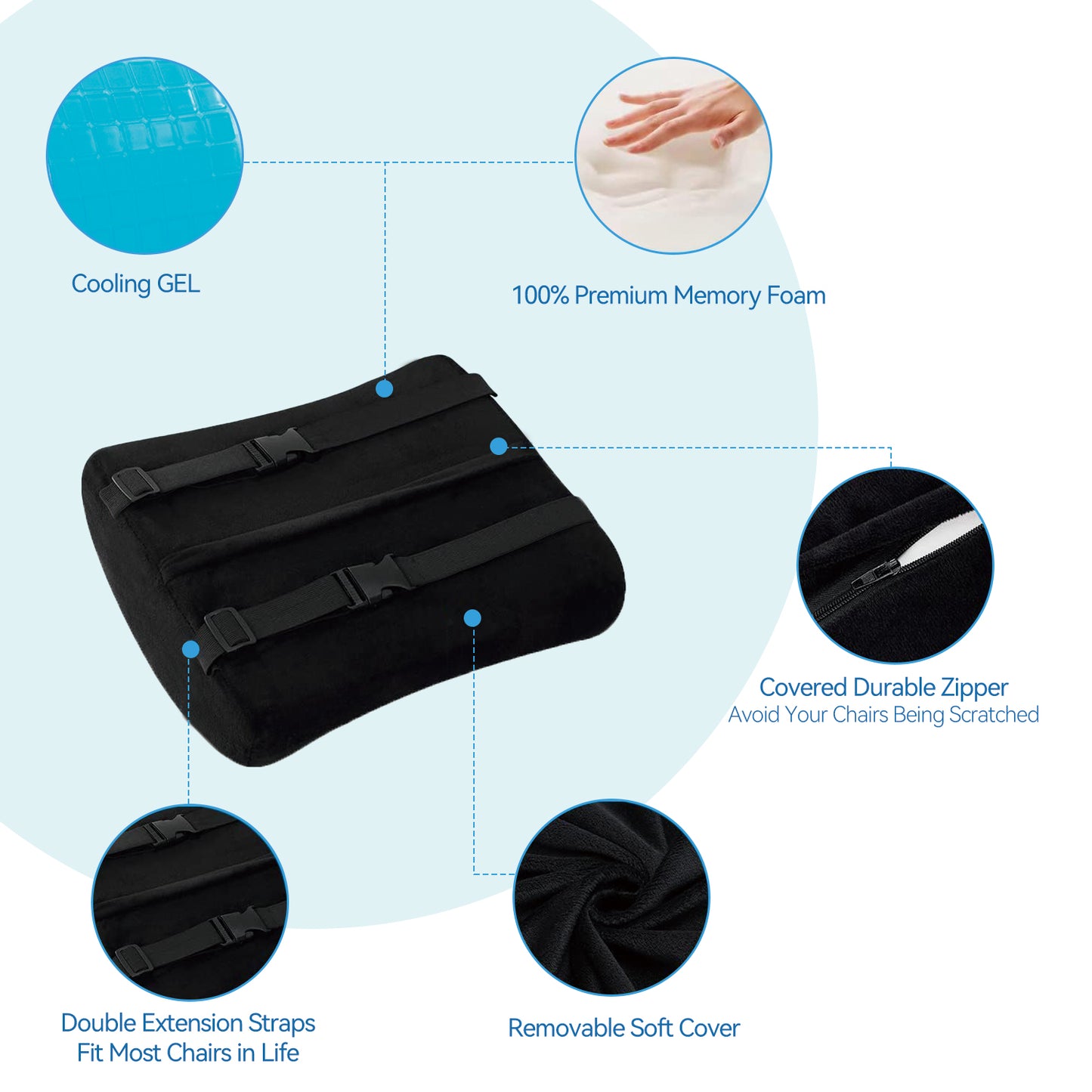 ViN B01 - Lumbar Pillow Back Pain Relief for Chair & Car with Velvet Cover
