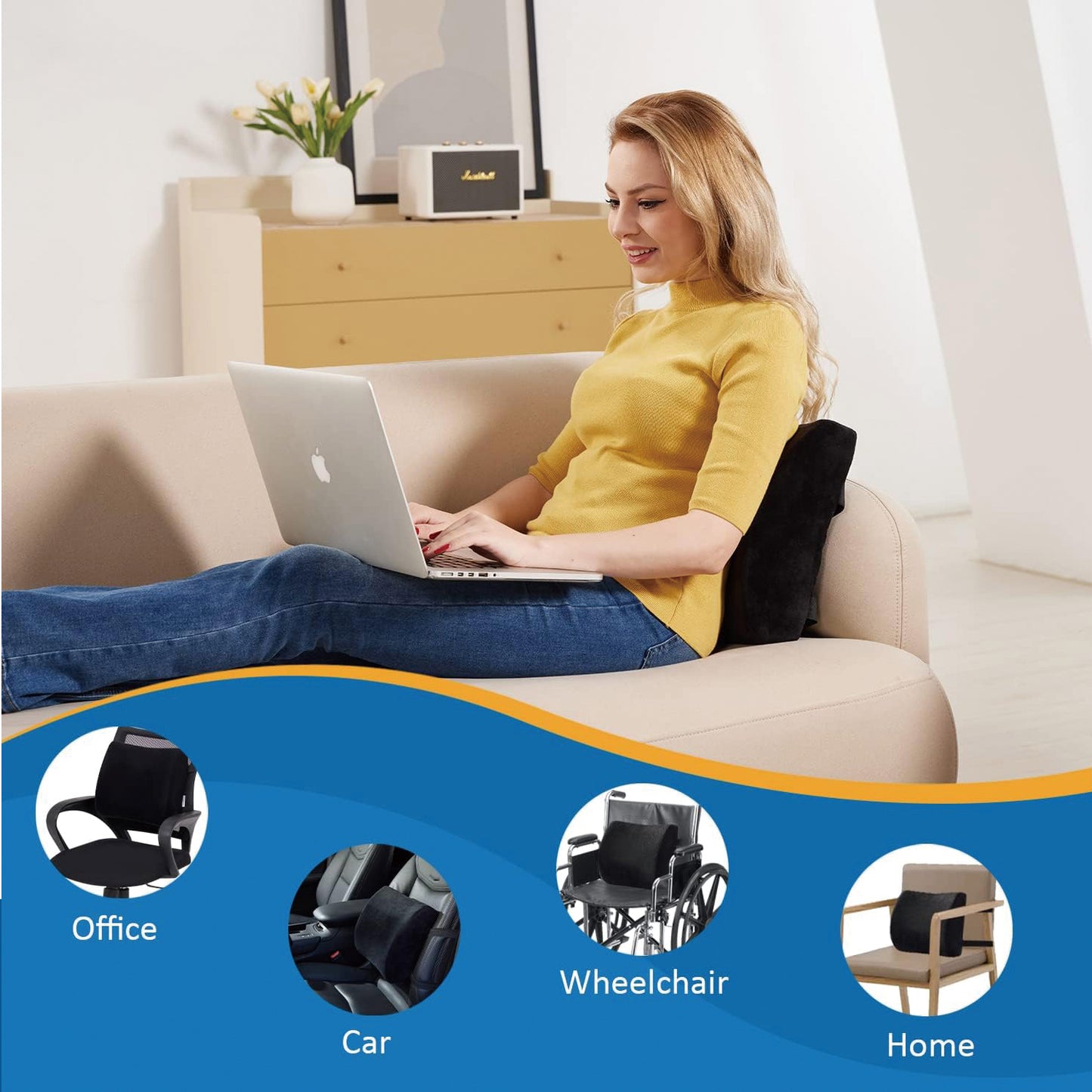 ViN B01 - Lumbar Pillow Back Pain Relief for Chair & Car with Velvet Cover