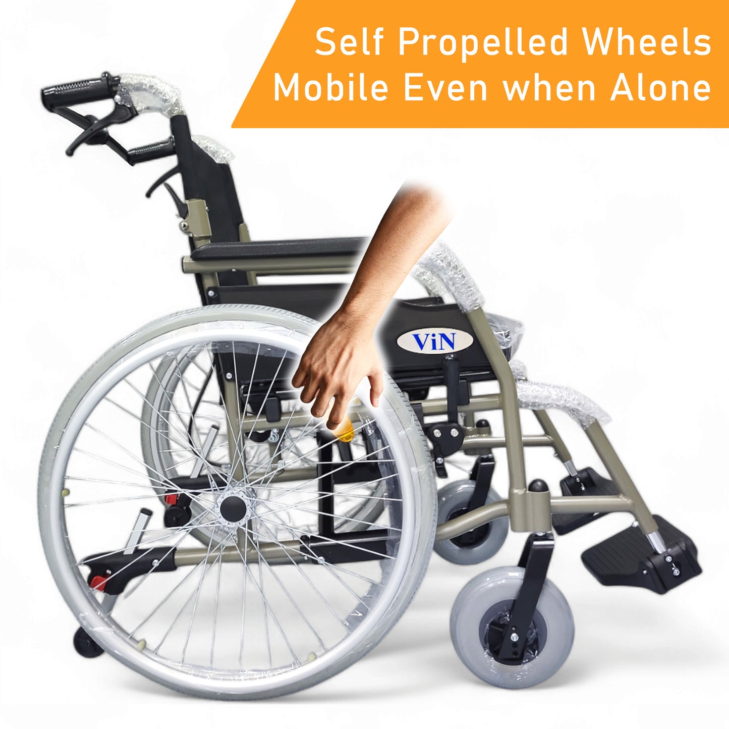 ViN 35AL | BIG Wheelchair - Hold 150 KG + 55 CM Seat Width + Self Propelled