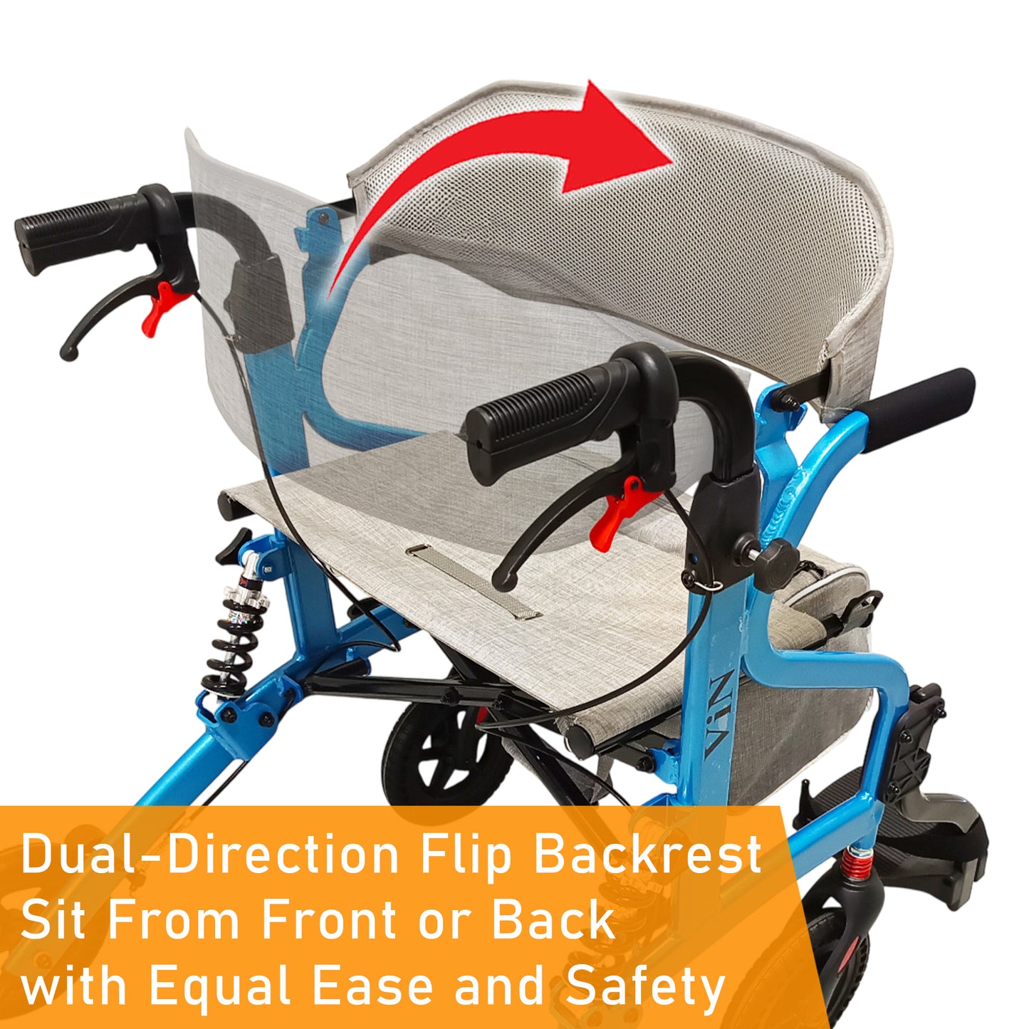 ViN-R1 | Rollator + Adjustable Height Handle + Flip-up Footrest + Suspension + Lightweight + Removable Rollator Storage Bag + Dual Brake System