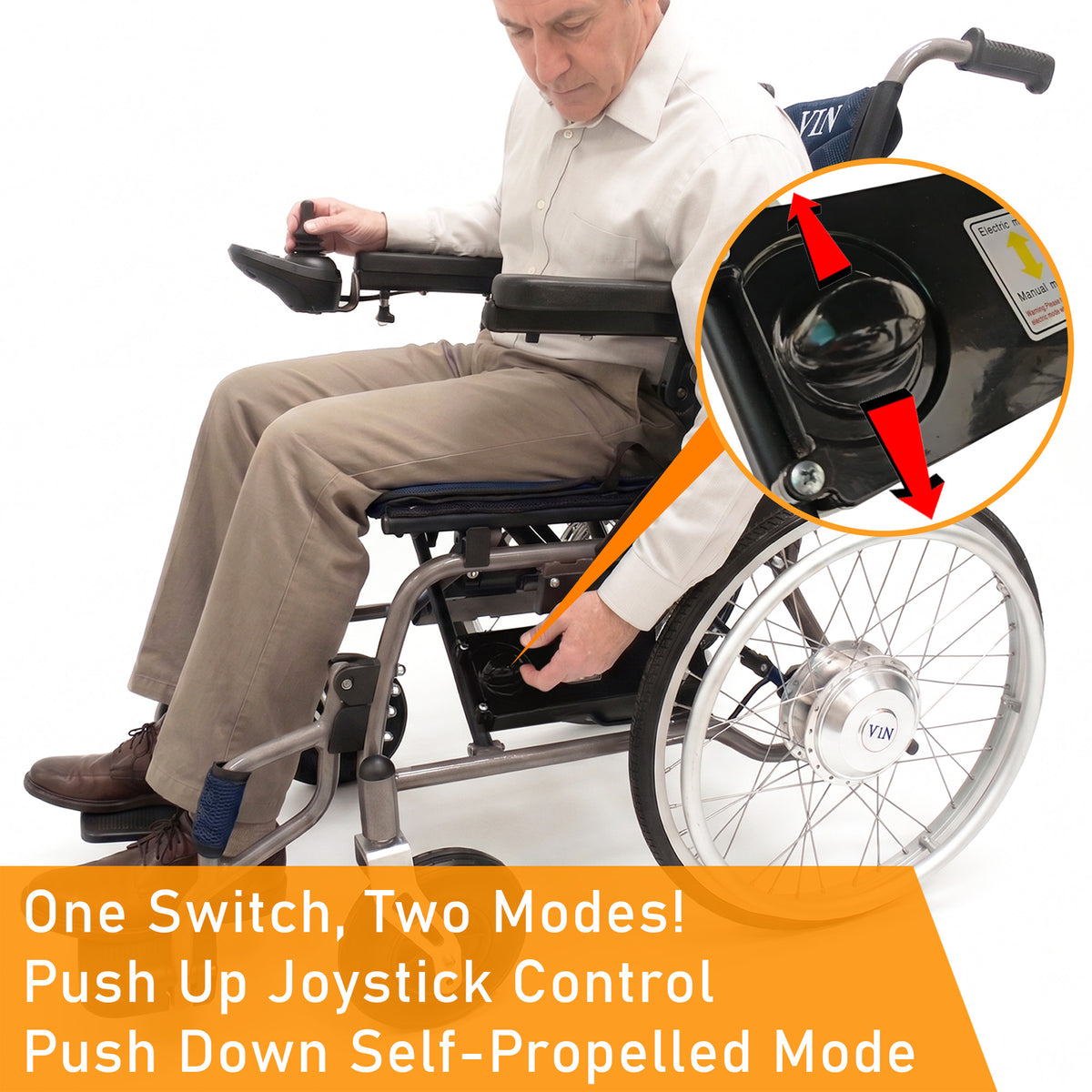 One-Touch Switch between Motorised Electric & Self-Propelled Wheelchair, LTA Approved, Lightweight Anti-Rust Aluminum, Washable Cushion, Flip-Up Armrests & Anti-Tipper.