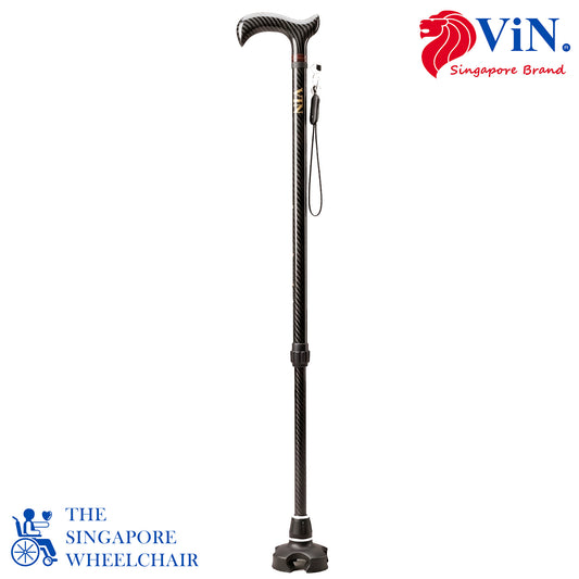ViN-WS08 | Carbon Fiber Cane + Ultra lightweight 0.2 kg + Self-Standing + 360 Degree Turn + 10 Section Adjustable +  Anti-Slip + Safety Strap + Flexible Tip