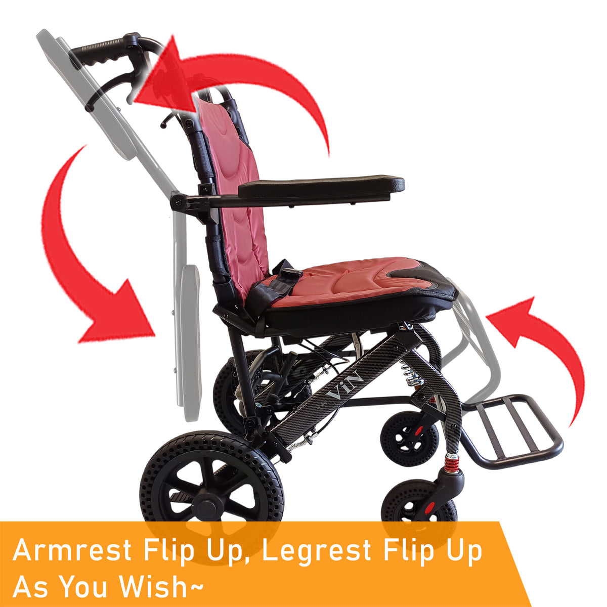 ViN-A16 Wide Seat Travel wheelchair 11.5kg with Removable Cushion & Suspension [Airline Approved]