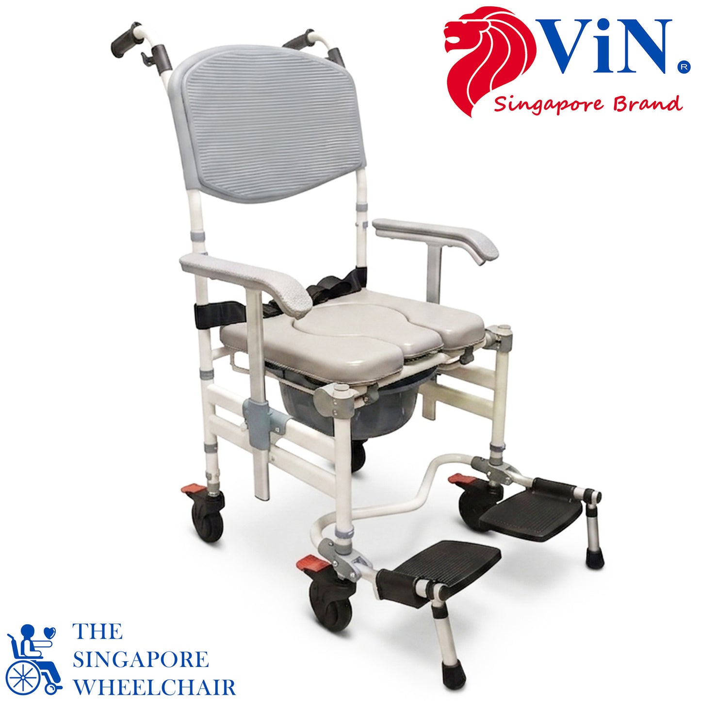 ViN-K05 Shower Commode Aluminum Toilet chair for Indoor [Foldable & Armrest Adjust Height]