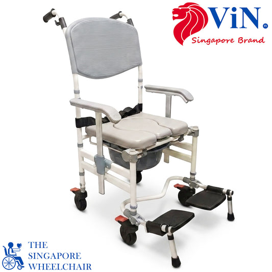 ViN-K05 Shower Commode Aluminum Toilet chair for Indoor [Foldable & Armrest Adjust Height]