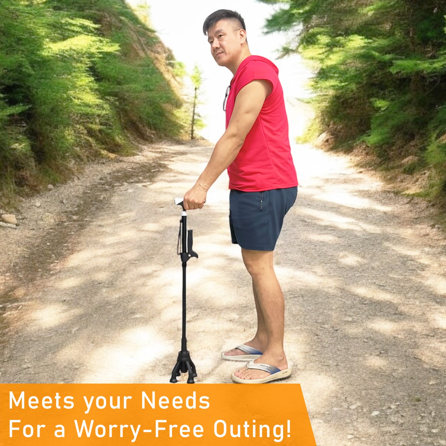 ViN WS03 | Aluminum Cane + 4 Section Adjustable + With Lights + Foldable + Assist Handle + Anti-Slip + Silky Safety Strap + 360-degree Rotation + Pivoting Base