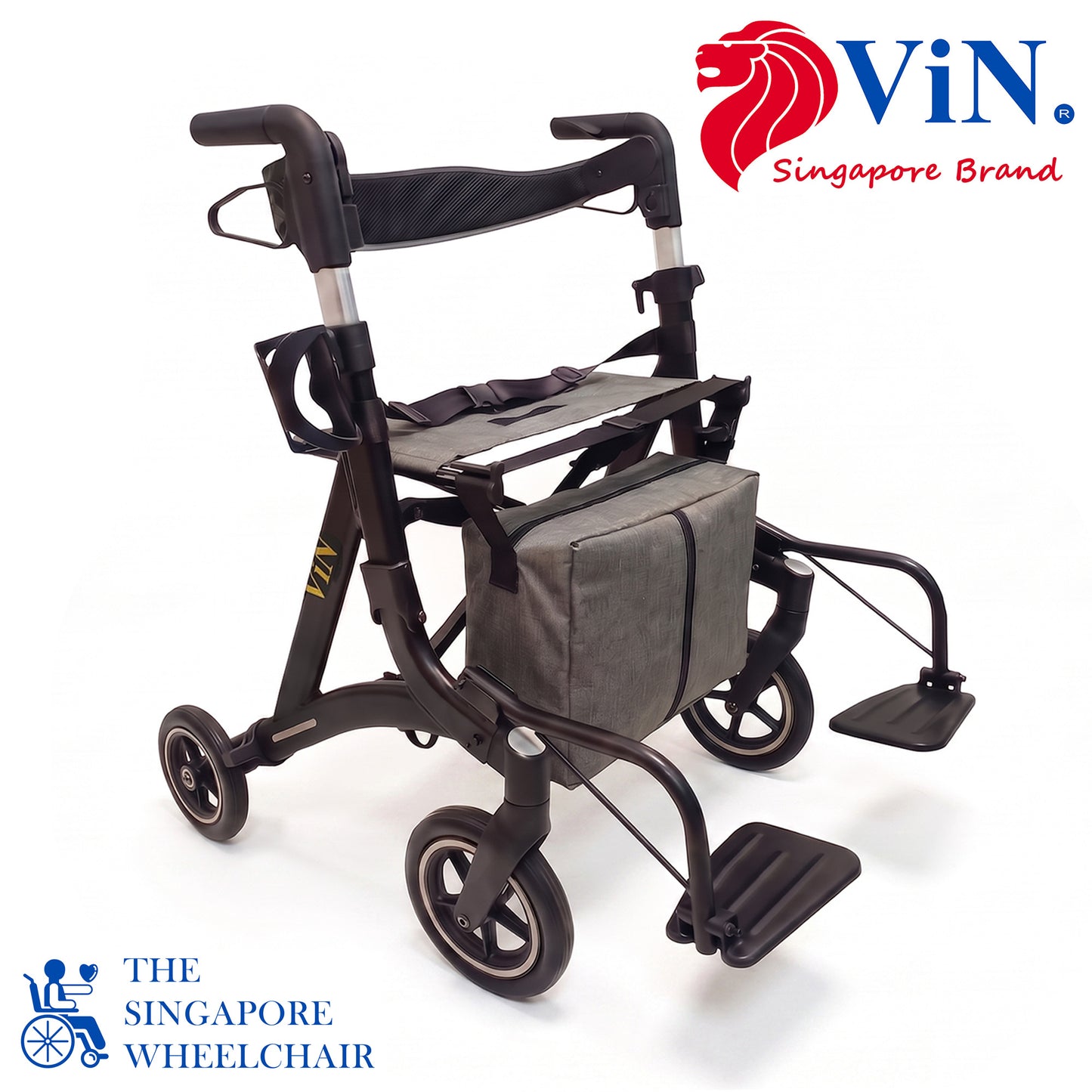 Rollator with wider seat, Adjustable Height Handle, Flip-up Footrest, Lightweight Anti Rust, Removable Rollator Storage Bag, Dual Brake System. Comfortable and portable